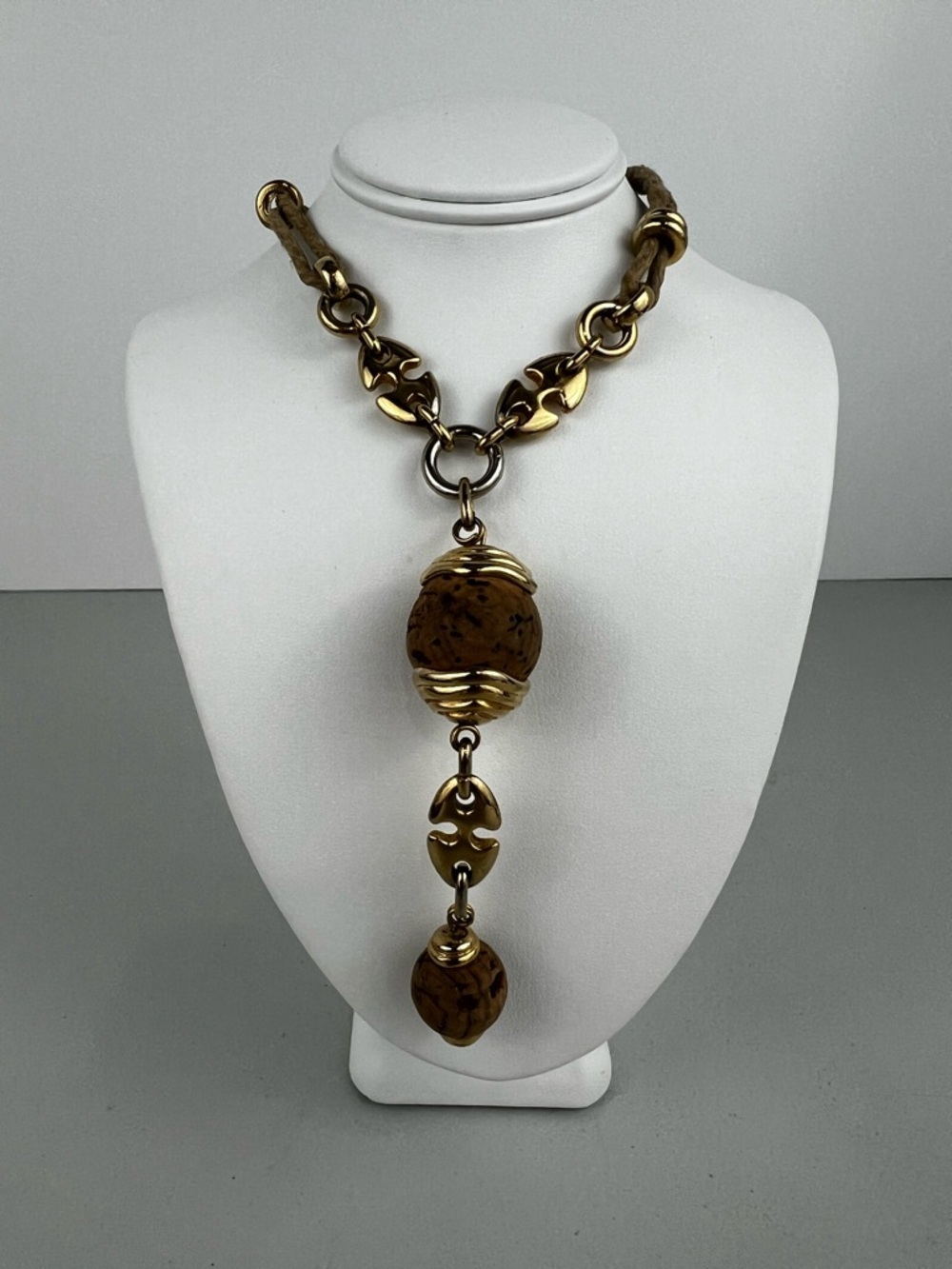 Vintage David Grau Cork and Gold Tone Necklace *rare*